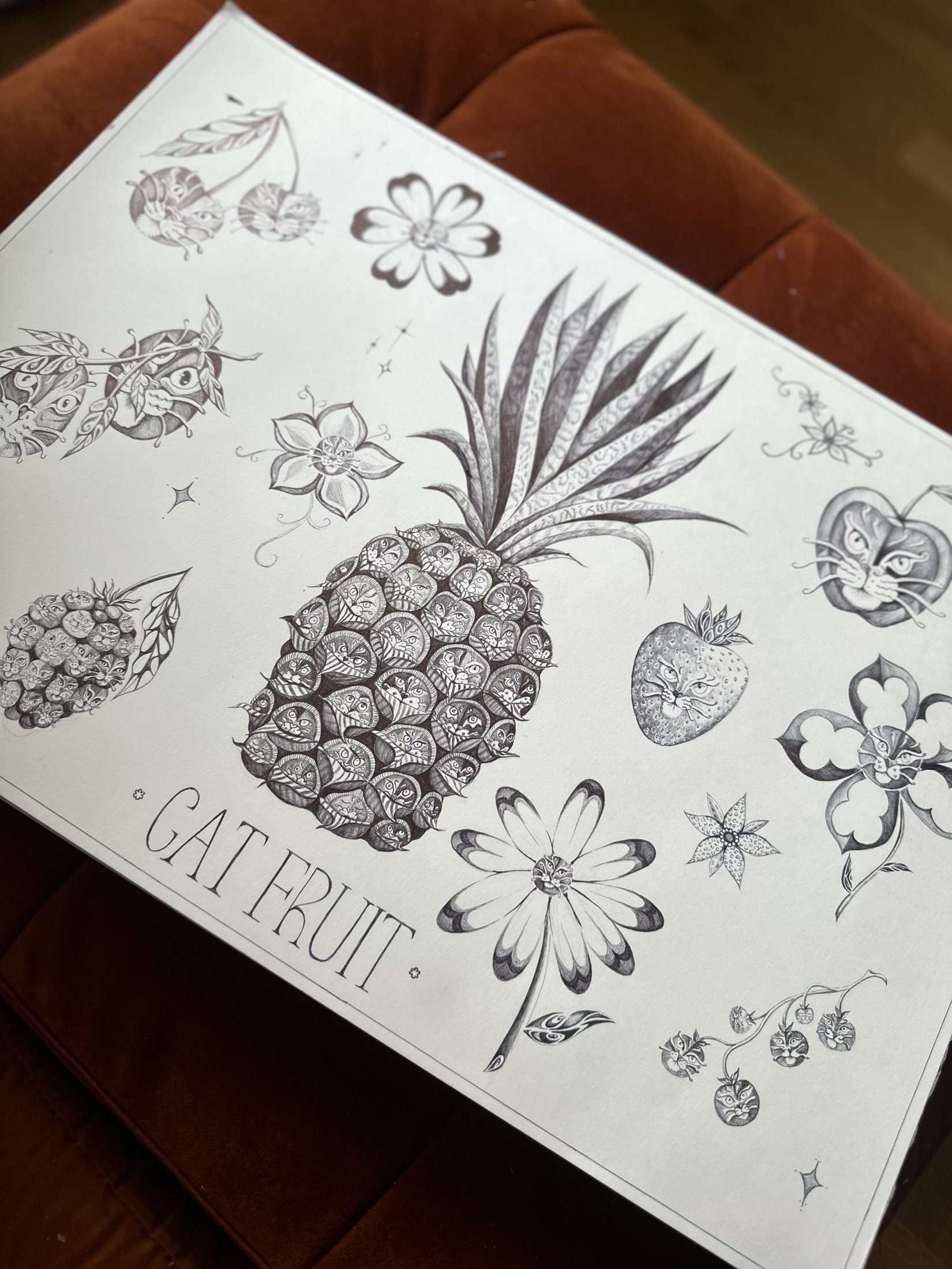 Cat & Fruit — print by Suze Tattoos